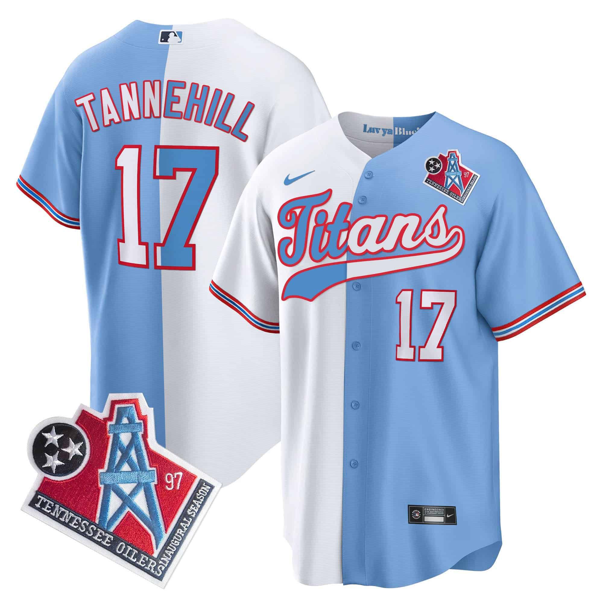 Men Tennessee Titans 17 Tannehill Light Blue with white Nike 1997 Throwback Limited Cool Base NFL Jersey